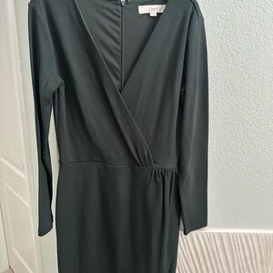 LOFT Elegant Dark Green Long Sleeve Dress